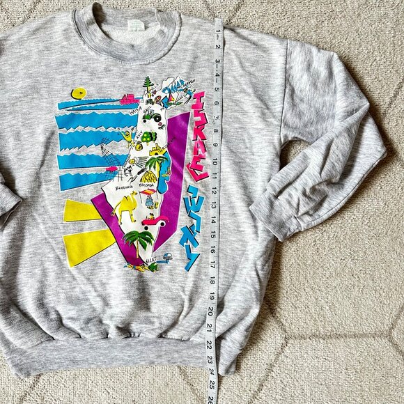 Vintage 1980s Map of Israel Screen Print Graphic Sweatshirt Tel Aviv Haifa Sz Sm - Picture 4 of 7